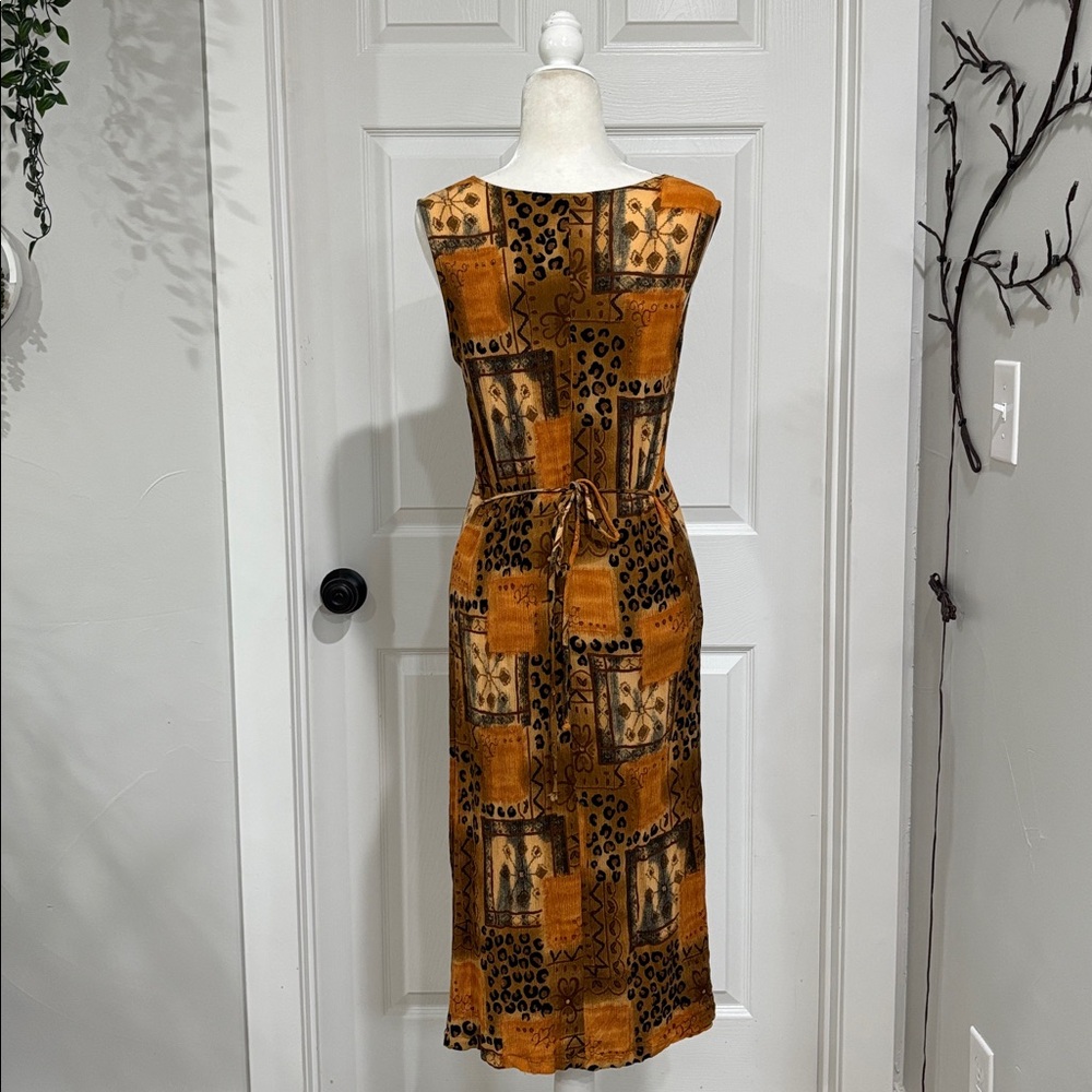 Vintage White Stag Patchwork Midi Dress - Orange and Brown - Picture 4 of 10